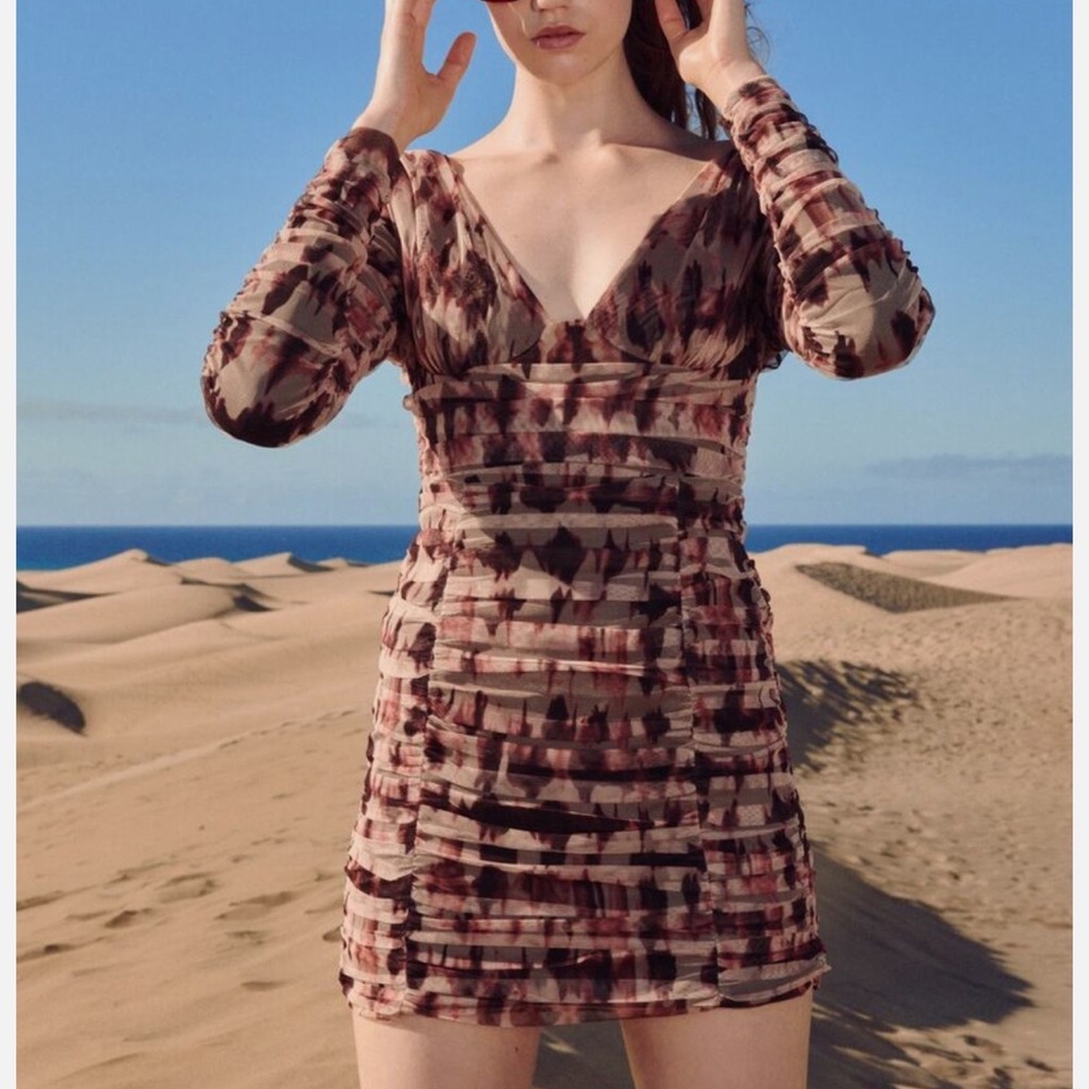 Zara Women Brown Draped Tulle Mini Dress Size M